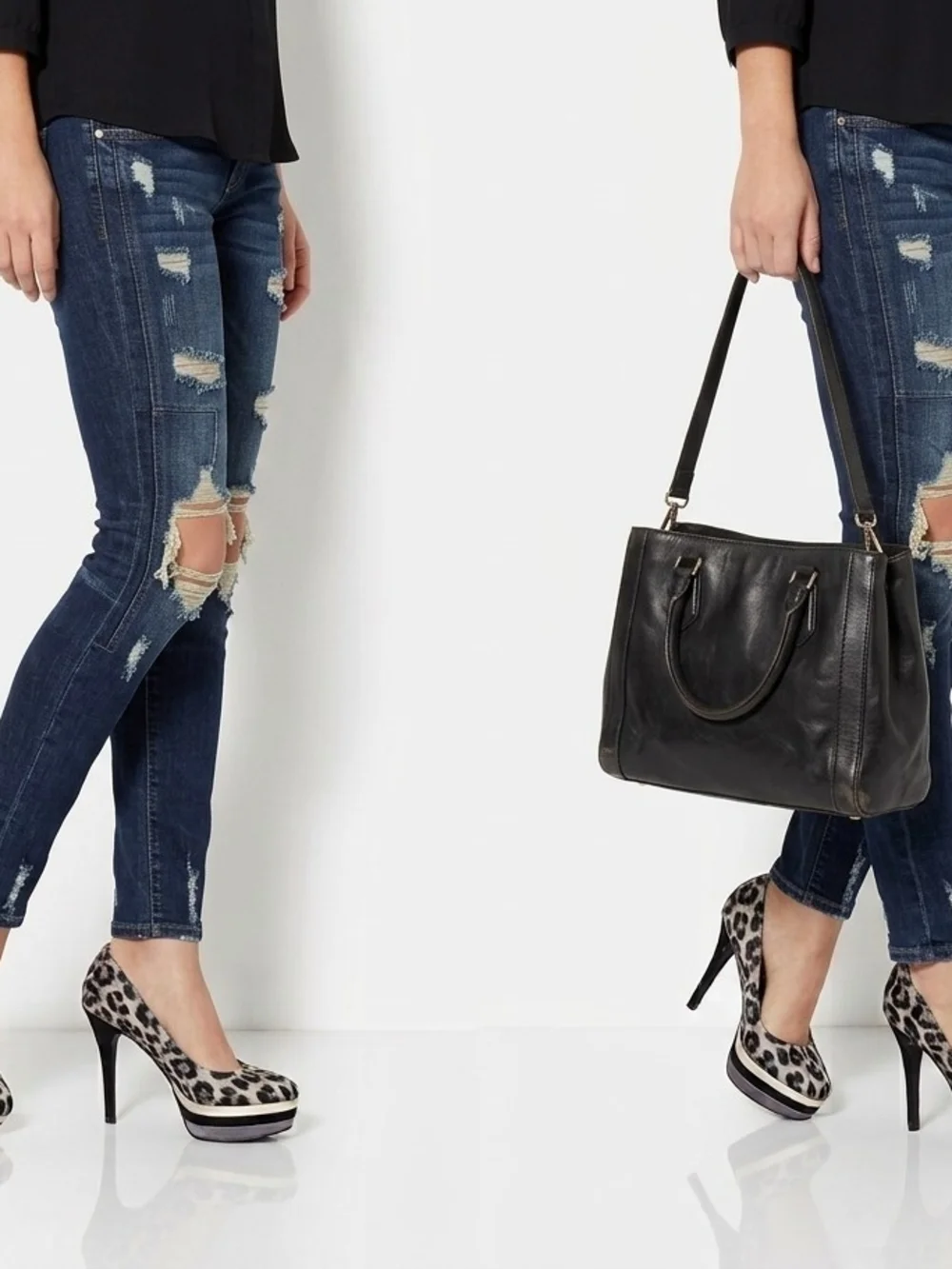 JustFab Leopard Print Platform Pumps in Brown and Black